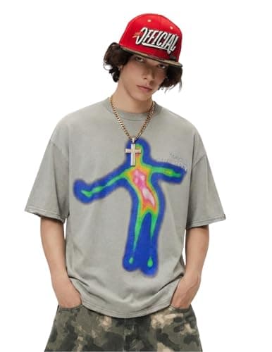 Aelfric Eden Mens Oversized T Shirts Tees Distorted Portrait Print Crew Neck Cotton Tops Streetwear Casual Shirt White - Thumbnail 2