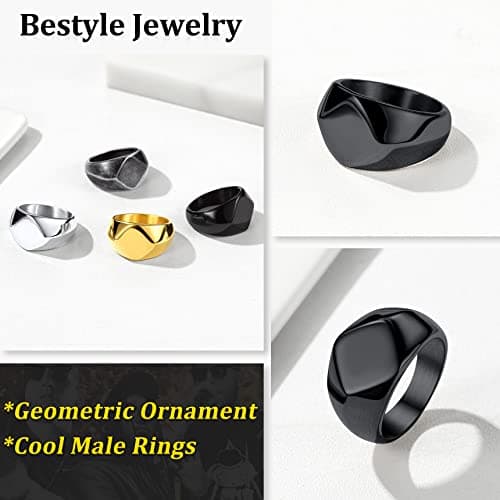 Bestyle Cool Black Signet Rings Square Shape Stainless Steel Big Biker Ring for Men Women, Solid Heavy Hip Hop Statement Thumb Ring, Chunky Big Finger Ring, Size 14 - Thumbnail 5