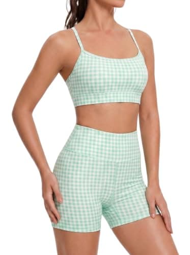 Women 2 Piece Workout Sets High Waisted Tummy Control Biker Shorts Matching Padded Tank Tops Set Yoga Pilates Outfits S