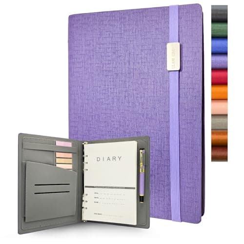 GLAM GROVE A5 Binder with 6 Ring – Lined Leather Journal Notebook, Refillable Hardcover with Pen Loop, 160 Pages 100G Thick Paper for Work, Travel & School Writing (Purple)