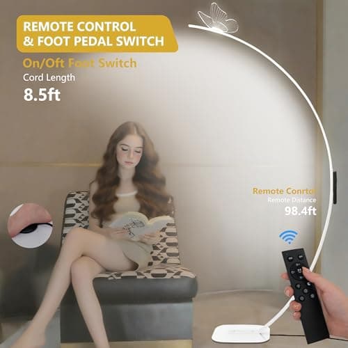 Modern Butterfly Arc Floor Lamp - Dimmable 2000 Lumens Arched Floor Lamp with Remote Control, 3 Color Modes & Foot Switch, Elegant Arc Floor Lamps for Living Room, Bedroom, Office Decor (White) - Thumbnail 3