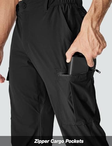 MOURCE Water Resistant Cargo Pants for Men - Lightweight Quick Dry Travel Pants for Camping Kayaking, Black - Thumbnail 6