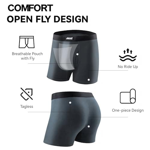 Nullktie Men‘s Ultra Soft Trunks with Fly, Modal Microfiber Underwear, Moisture Wicking Underpants Short Leg, 4 Pack - Thumbnail 2