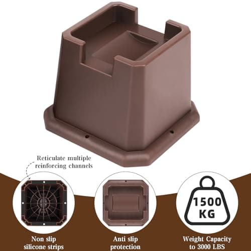 MCXYEM Adjustable Bed Furniture Risers Elevation in Heights Heavy Duty Risers for Both Posts and Wheels of Furniture Sofa Bed Couch Table (Brown 8 Pack, 3 Inch) - Thumbnail 3