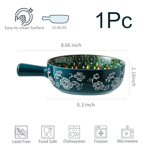 JINNTHE 9 In Soup Bowl with Handle Orang 1PC, 23 Oz Soup Bowls Spaghetti Bowl, Bohemian Ceramic Soup Crocks for Cereal, Pasta, Noodle, Rice, Beef Stew, Chilli, Oven Microwave Dishwasher Safe Gift - Thumbnail 3