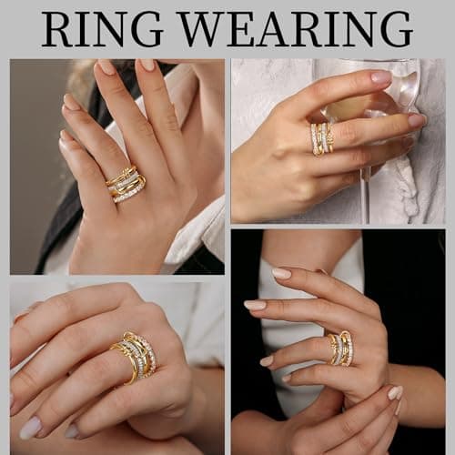 Stackable Rings for Women Statement Rings 18K Gold Plated Interlocking Ring Stack Set Non Tarnish Gold Silver Mixed Metal Cubic Zirconia CZ Connected Band Thumb Ring Size 5-11 Jewelry Gift for Women 6 - Thumbnail 6