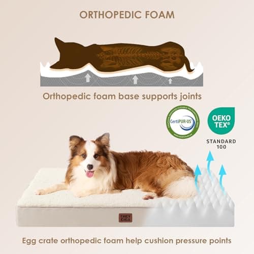 EHEYCIGA Orthopedic Dog Beds for Large Dogs with Removable Washable Cover for Crate, Camel, 35x23 - Thumbnail 2