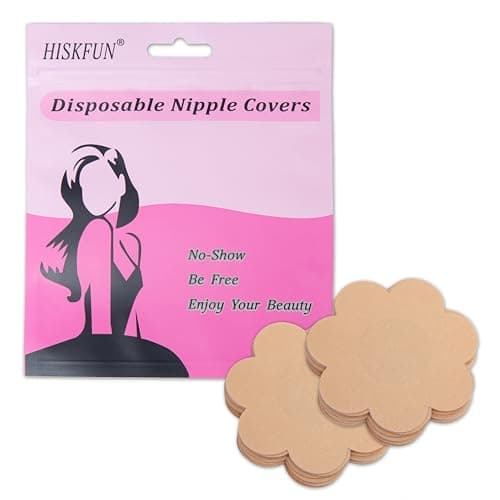 HISKFUN 40 Pieces Nipple Covers For Women Disposable No-Show Pasties Satin Breast Petals Stickers(Tan) - Image 1