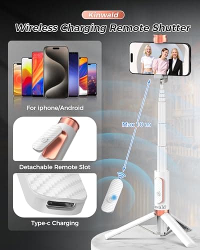 Kinwald Selfie Stick Tripod for iPhone & Android – Portable Phone Tripod Stand with Bluetooth Remote, One-Click Open, Compact & Lightweight for Vlogging, Travel & Everyday Use(White) - Thumbnail 4