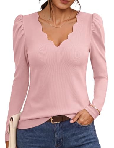 MEROKEETY Women's Fall Puff Long Sleeve Business Casual Tops, Pink, S - Image 1