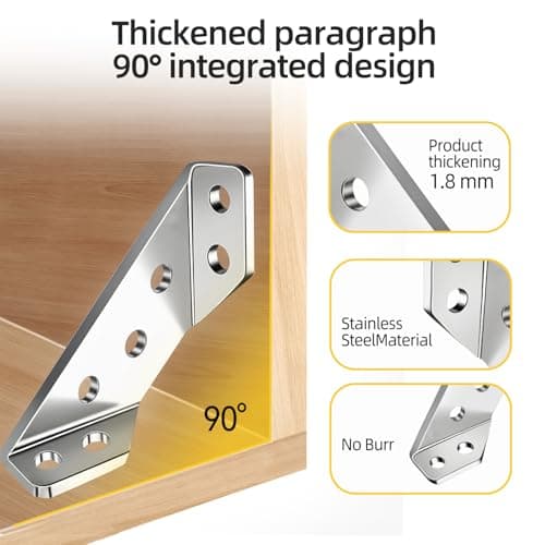 Stainless Steel Angle Brackets Heavy Duty – L Shaped Corner Brace for Wood Shelves,Furniture,Cabinet,Wall Mount Support,Rust-Resistant Metal Shelf Bracket 24Pack - Thumbnail 3