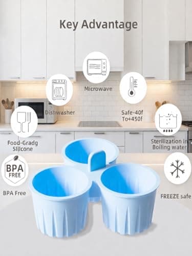 DegoCython Silicone Egg Bite Molds, Reusable Nonstick 3-Cup Trays, 5.67In/14.4Cm Diameter, 135Ml/4.5Oz Capacity, BPA-Free Food-Grade, Dishwasher Safe for Air Fryer Oven Microwave Freezer - Thumbnail 6