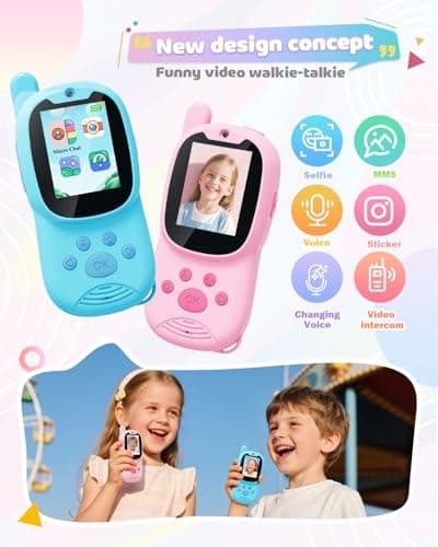 Eveedo Video Walkie Talkies for Kids,2 Pack Rechargeable Kids Walkie Talkies Can Send Message,Christmas Birthday Gifts for Kid Age 3-12,Portable Toddler Toy for 4 5 6 7 8 9 Year Old Girl Boy Pink/Blue - Thumbnail 2