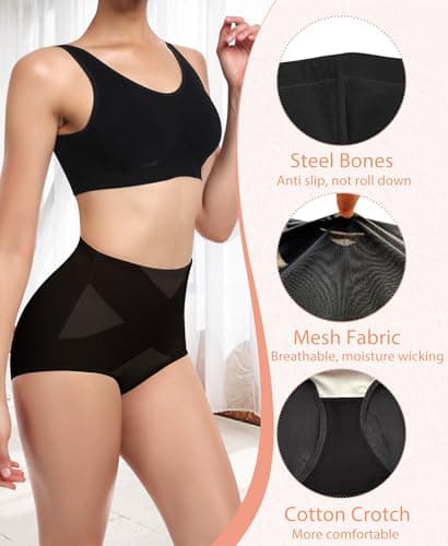 Ganado Tummy Control Shapewear Panties for Women High Waisted Shaping Underwear Body Shaper Slimming Panty Girdle (Black(mixed)+black(mixed) Small) - Thumbnail 4