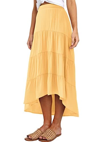 PRETTYGARDEN Women's Flowy Maxi Skirt Boho Summer Skirts for Women Midi Length Irregular Hem A-line High Waisted Skirts (Yellow, X-Large) - Image 1