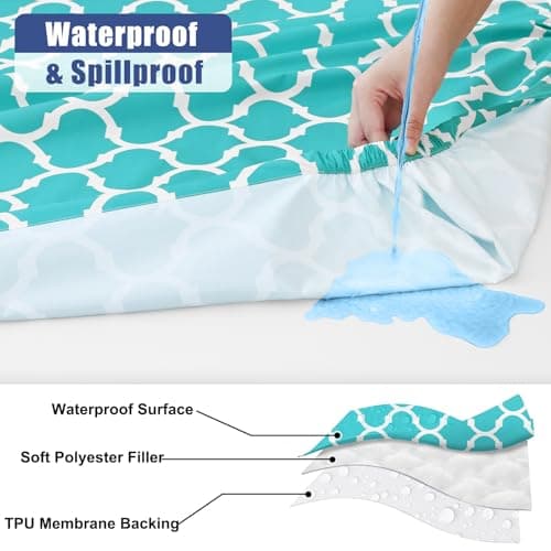 Smiry Picnic Table Cover with Bench Covers, Waterproof Elastic Fitted Tablecloth for 6 Foot Tables, Washable Polyester Tablecloths for Camping, Indoor & Outdoor (Teal, 30x72 Inch 3-pc Set) - Thumbnail 3