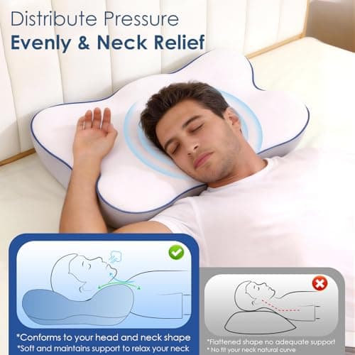 Cervical Neck Pillow for Pain Relief, Ergonomic Side Sleeper Pillow for Neck Support, Cooling Memory Foam Pillows Contour Orthopedic Bed Pillow for Back Stomach Sleepers (White) - Thumbnail 2
