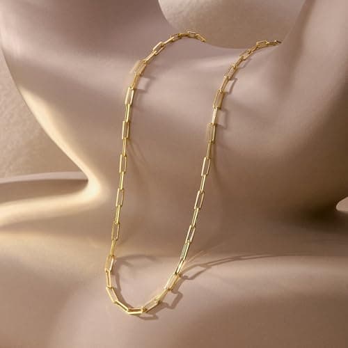 BAYLAY Gold Chain for Women - 18K Gold Plated Paperclip Necklace for Women Dainty Gold Necklace for Women Gold Chain Necklace Gold Jewelry Gifts Size 18 inch - Thumbnail 6
