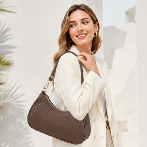 U+U Woven Leather Shoulder Bag for Women, Small Hobo Handbags Retro Purse - Thumbnail 5