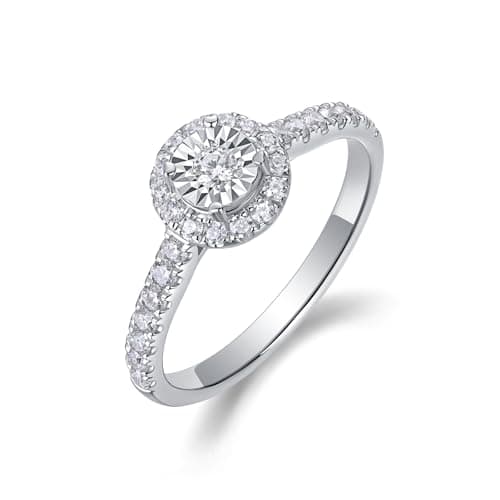 Sytaehi Sterling Silver Round Halo Lab Grown Diamond Engagement Ring, Pave Band Size 9 - Image 1