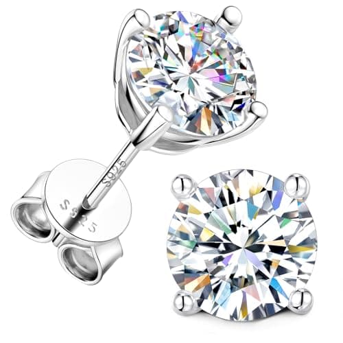 Lyniuoy Mothers Day Gifts Mother In Law Gift For Mom With Gift Box 18K White Gold Plated 925 Sterling Silver Hypoallergenic Flat Back Stud Earrings For Sensitive Ear 6mm 0.8ct X2 - Image 1