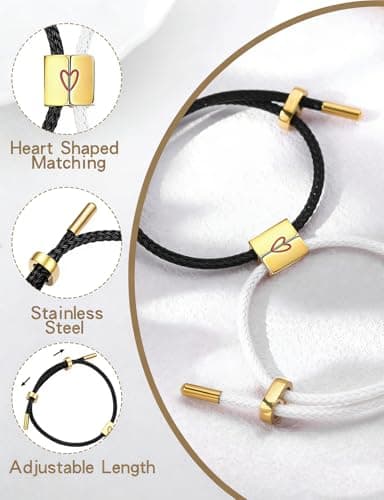 COTATI Matching Couple Bracelets for Him and Her, Friendship Relationship Promise Bracelet for Boyfriend Girlfriend, Anniversary Love Jewelry Gifts Set (Black-White) - Thumbnail 4