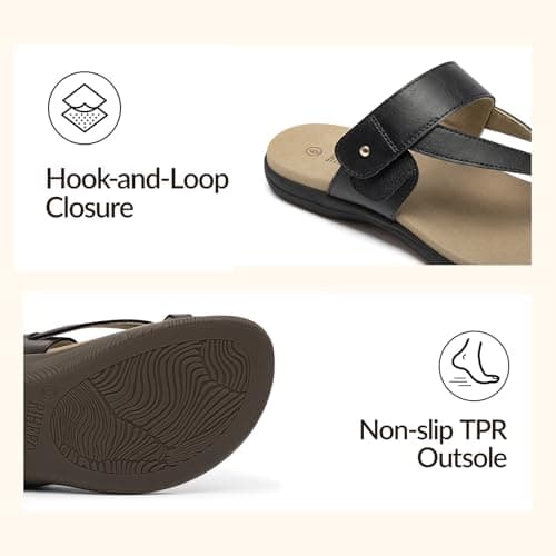 Rihero Orthopedic Sandals for Women Black Flip Flops with Arch Support Orthotic Comfortable Slip On Casual Walking Thong Slide Sandals Size 10 - Thumbnail 4