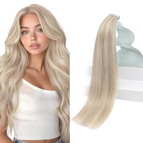 Sunny Hair Tape in Hair Extensions Human Hair, Blonde Highlight Bleach Blonde Tape ins Extensions for Women, 12 Inch 20Pcs 30g, Easy to Install Remy Human Hair - Image 1