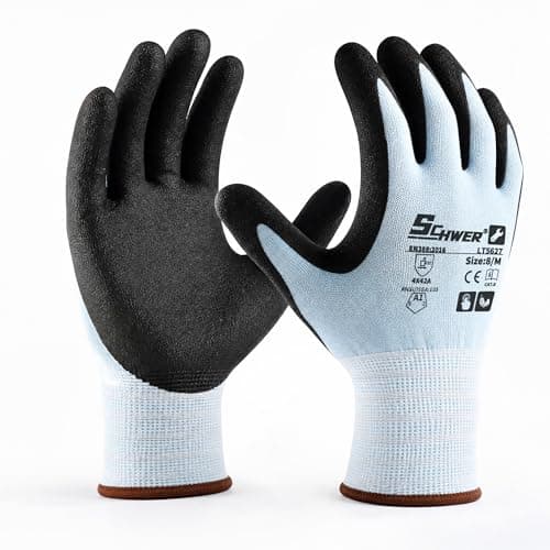 6 Pairs ANSI A2 Cut Resistant Work Gloves with Sandy Nitrile Coating, Heavy Duty Working Glove with Grip for Men, Extreme Fiber-Abrasion Resistance, Used for Construction, Wood Carving, Gardening XL