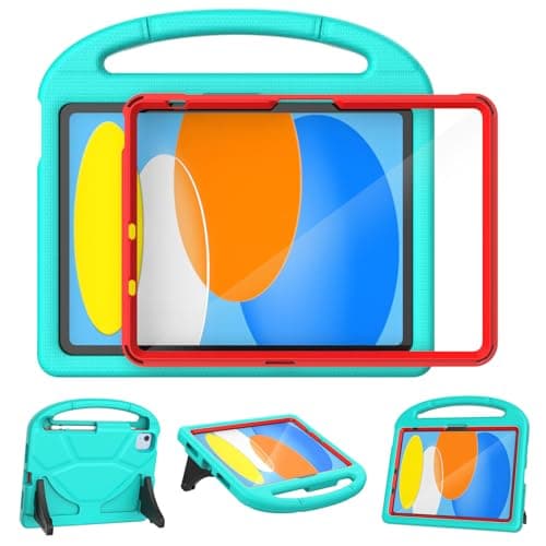YIHE Kids Case for iPad A16 11th Generation (11" 2025) & 10th Gen (10.9" 2022) | Shockproof Tablet Cover with Built-in Screen Protector & Pencil Holder for iPad 10.9/11 Inch, Cyan Red - Image 1