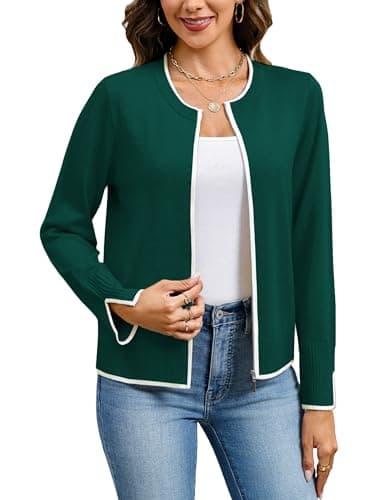 Totatuit Womens Long Sleeve Knitted Sweaters Lightweight Zipper Jacket Crewneck Open Front Cardigan Casual Sweatshirt Green Medium - Image 1