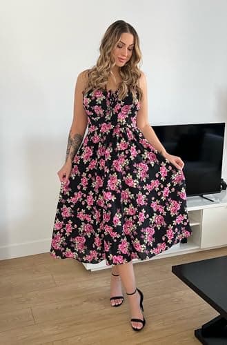 Scarlet Darkness Corset Dress for Women Floral Flowy Summer Dresses Cottagecore Sundress 2026 Vintage Pink Roses S - Thumbnail 3