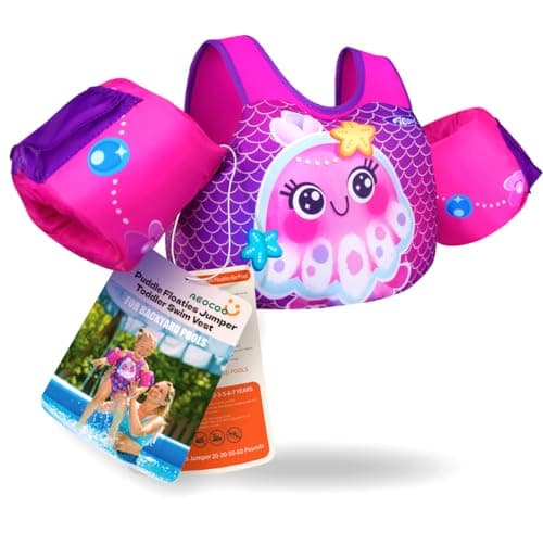AEOCOO Puddle Float Jumper 20-30-50-60-70 Pounds, Toddler Swim Vest for 1-3-5-6-9 Years Old, Pool Floats with Swimming Arm Floaties Swim Jacket for Kids Swimmies, Boys, Girls, Niños, Seajelly