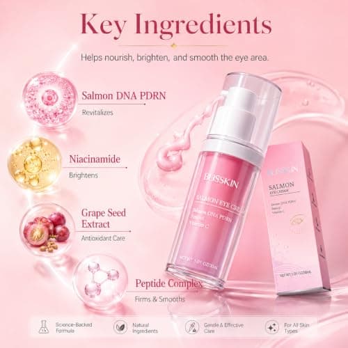 Blisskin Salmon DNA PDRN & Pink Peptide Eye Cream A Soothing Moisturizer Improves Uneven Skin Tone, Formulated With Peptides, Niacinamide, and Vitamin E for Hydrated, Calm Skin, 30ml - Thumbnail 2