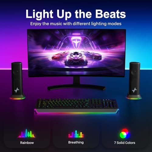 Nylavee Computer Speakers for Desktop PC, Immersive Sound with RGB Lights, USB/USB-C Powered & 3.5mm AUX-in Plug-and-Play Speakers for Monitor & Laptop - Thumbnail 4