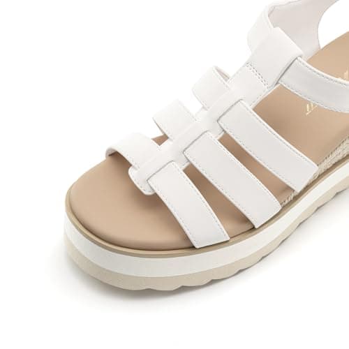 Athlefit Espadrille Low Wedge Sandals for Women Comfortable Casual Open Toe Platform Sandals for Summer Beach Vacation White, Size 9.5, SAPS2612W - Thumbnail 4