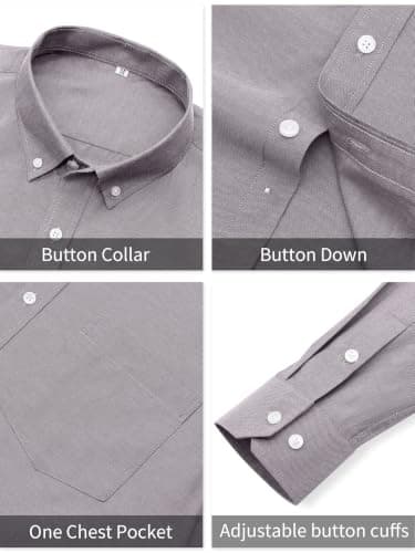 GIANZEN Grade 3.5 Wrinkle-Resistant Men's Purple Grey Lightweight Oxford Dress Shirts Long Sleeve Business Casual Pocket Shirt Purple Grey Size L - Thumbnail 6