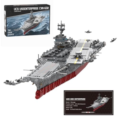 Xbrtmbuild USS Enterprise CVN-65 Aircraft Carrier Building Blocks, 1:350 Nuclear-Powered Battleship Military Bricks with 28 Aircraft, Display Stand, Collector Edition for Adults Gift - 4941 Piece - Image 1