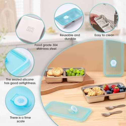 STARNOOK Stainless Steel Snack Containers,Food Storage,2 Compartment,Condiment Containers with Lids,Snack Containers 1 PCS - Thumbnail 4
