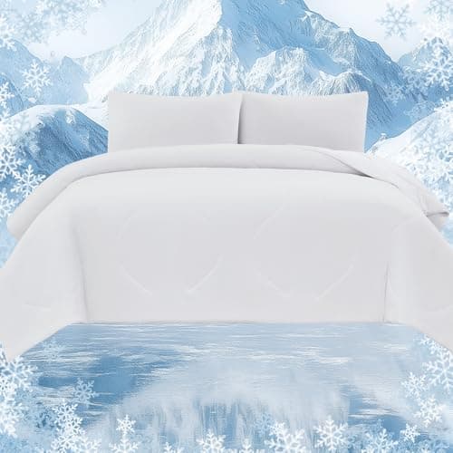 Quataly Cooling Comforter Set White Fitted Bottom Sheet and 1 Pillowscase-Twin Size Cooler Comforter for Summer Soft Breath 3pcs Set (1 Twin Comforter+1 Fitted Sheets+1 Pillowcase,White) - Thumbnail 5