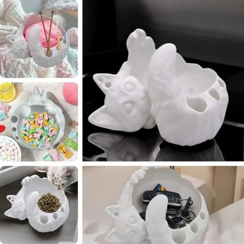 Cat Yarn Bowl For Crocheting 3D, Large Capacity Storage Container for Candy Keychain Accessories On Desk, Lovely Sleeping Cat Ornaments Organizer, Special Crochet Bowl, Feeding Bowls, Multi-purpose - Thumbnail 6