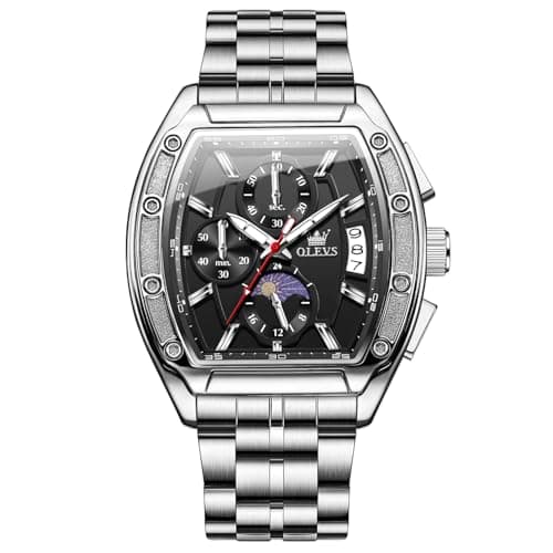 OLEVS Black and Silver Square Watch Dress Large Face Luxury Stainless Steel Mental Waterproof Watches for Men Classic Casual Analog Chronograph Watches Men Elegant Adjustable Fashion Quartz Men Watch - Image 1