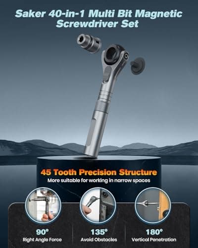 Saker Upgraded Magnetic Screwdriver Set: 40-in-1 Ratchet Screwdriver Tool Kit with 180° Ball-Joint Handle - Portable S2 Bits Precision Repair Tool Set for Computer Phone Watch Camera Bike - Thumbnail 2