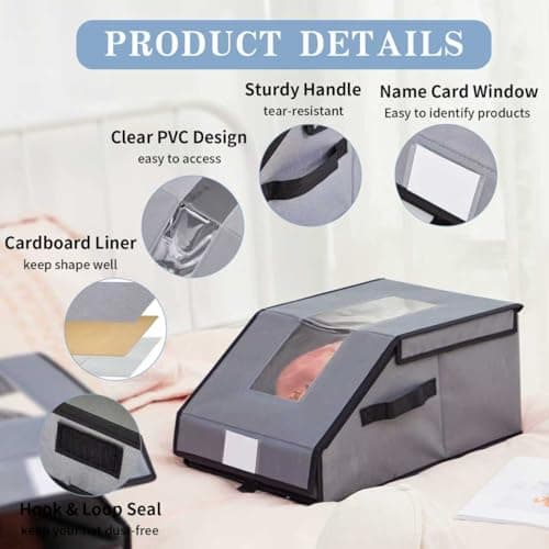 Frlanse 2 PCS Hat Organizer for Baseball Caps, Holds up to 26 Caps hat storage with Drawer, Clear Window, Stackable Oxford Fabric Hat Holder for Closet , Dust-Proof Hat Boxes for Home, Cap Lovers - Thumbnail 6