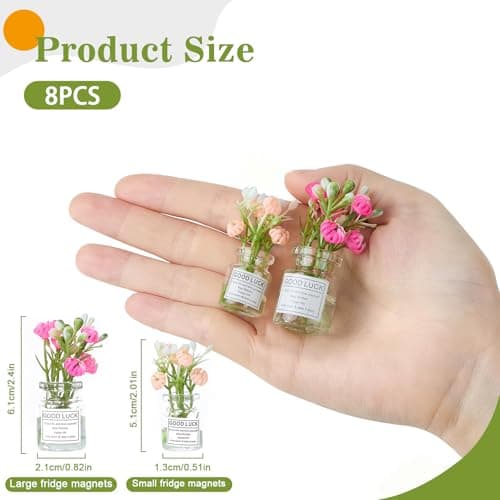 Cute Mini Vase Fridge Magnets,8PCS Funny Luminous Plant Flower Magnets for Fridge,Tiny 3D Plant Pot with Flowers Refrigerator Magnets Decor for Kitchen, Office, Locker,Gifts for Mom Women Men (Medium) - Thumbnail 2