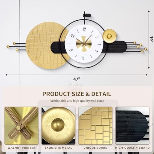 AXAORIRA Housewarming Gift Idea: 47x19 Inches Large Modern Silent Wall Clock Battery Operated, Non-Ticking Quartz Decorative Analog Clocks for Living Room, Bedroom, Hallway, Entryway, Office - Thumbnail 2