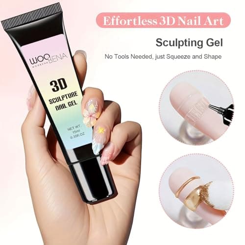 Woobena 2Pcs 3D Gel Nail Art,15ml Sculpting Gel Molding for Nails 3 in 1 Clear Rhinestone Nail Art Glue DIY Home and Nail Salon Christmas for Women - Thumbnail 2