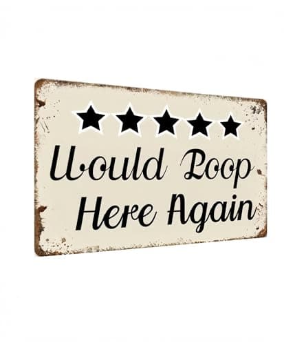 Carastora Retro Tin Bathroom Sign – 8x12 Inch Funny Wall Decor with Star Review Style – Great for Toilet Door, Outhouse, or Cabin Washroom Decor - Image 1