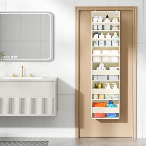 Mefirt Over The Door Organizer, 6 Shelf Door Hanging Organizers with 6 Large Capacity Pockets, Behind Door Storage Hanging Shelves for Closet Wall Bathroom Bedroom Nursery - Thumbnail 2