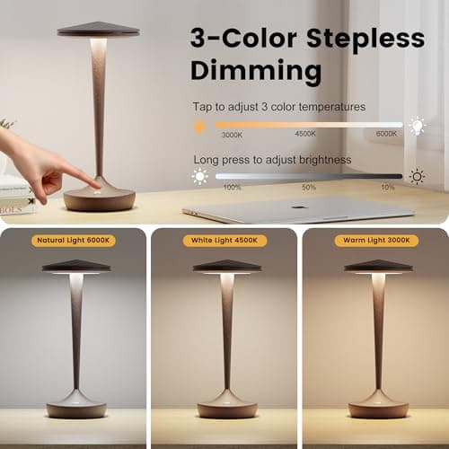JALVDE Cordless Table Lamp Rechargeable,Outdoor Table Lamps LED,IP54 Waterproof 6000mAh Battery Operated Lamp 3 Color Adjestable Stepless Dimming Table Lamps for Restaurant Dining Patio (2PRust) - Thumbnail 2